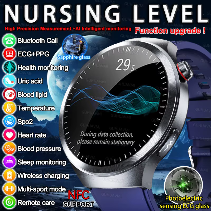 Nowy smartwatch 2025 z NFC, monitorujący poziom tlenu we krwi, lipidów we krwi, kwasu urycznego, EKG+PPG, temperaturę ciała, z funkcją połączeń BT, smartwatch zdrowotny dla mężczyzn.