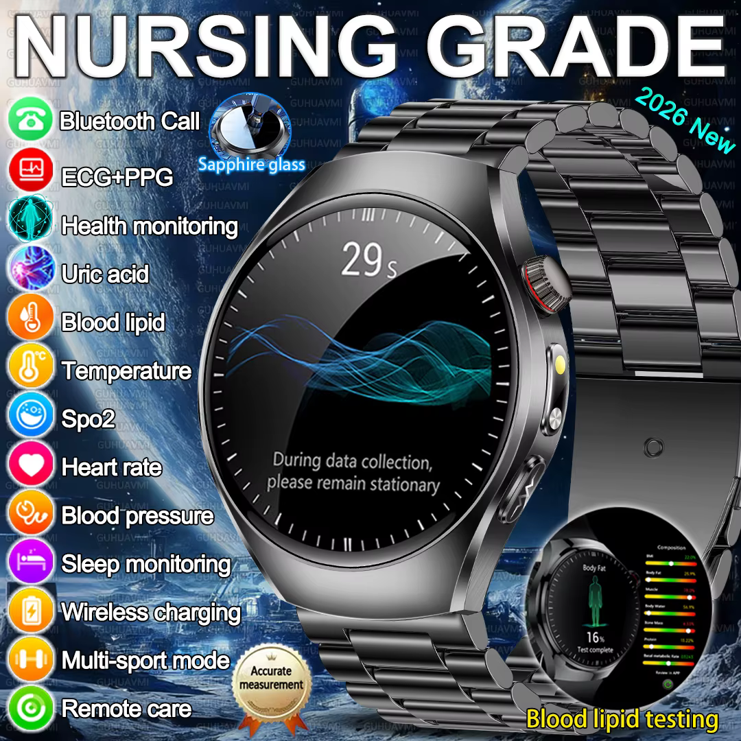 Nowy smartwatch 2026 z 1,47-calowym ekranem szafirowym, analiza ciała, kwas mocny, lipidy we krwi, EKG+PPG, połączenia, pomiar ciśnienia krwi, smartwatch dla kobiet i mężczyzn.
