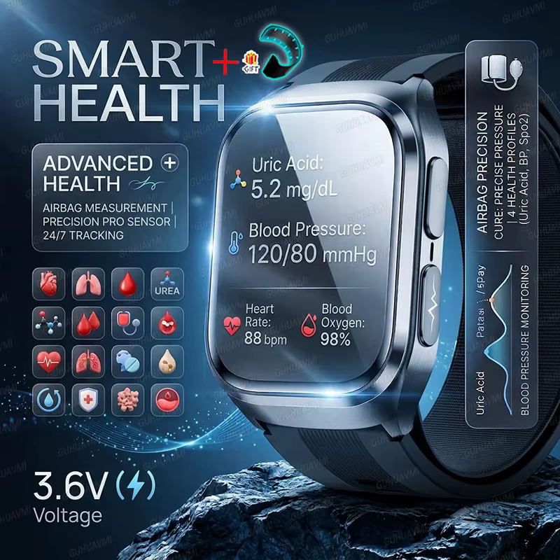 2026 Nowy Smartwatch Monitorujący Zdrowie, Dokładny Pomiar Ciśnienia Krwi, Smartwatche Męskie, Kwas Moczowy, Lipidy Krwi, Wodoodporny, Airbag, Smartwatch Damski