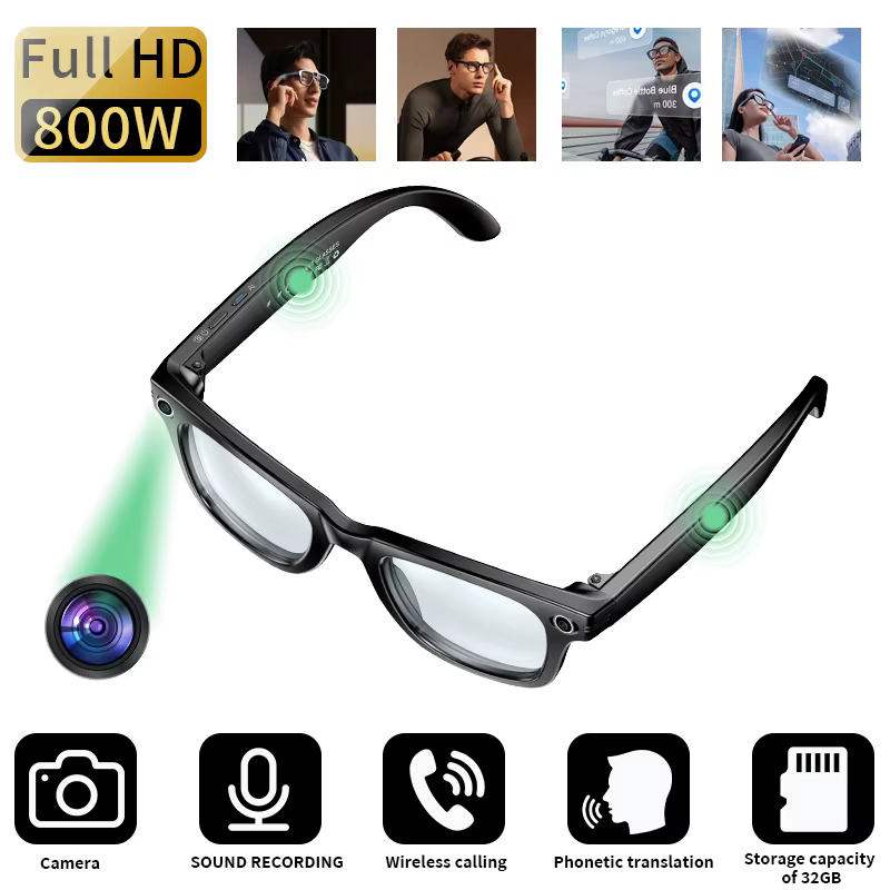 Okulary inteligentne LIGE AI z kamerą, okulary przeciwsłoneczne z mini kamerą, rejestrator wideo, bezprzewodowe połączenia Bluetooth, okulary anty-niebieskie dla kobiet i mężczyzn.