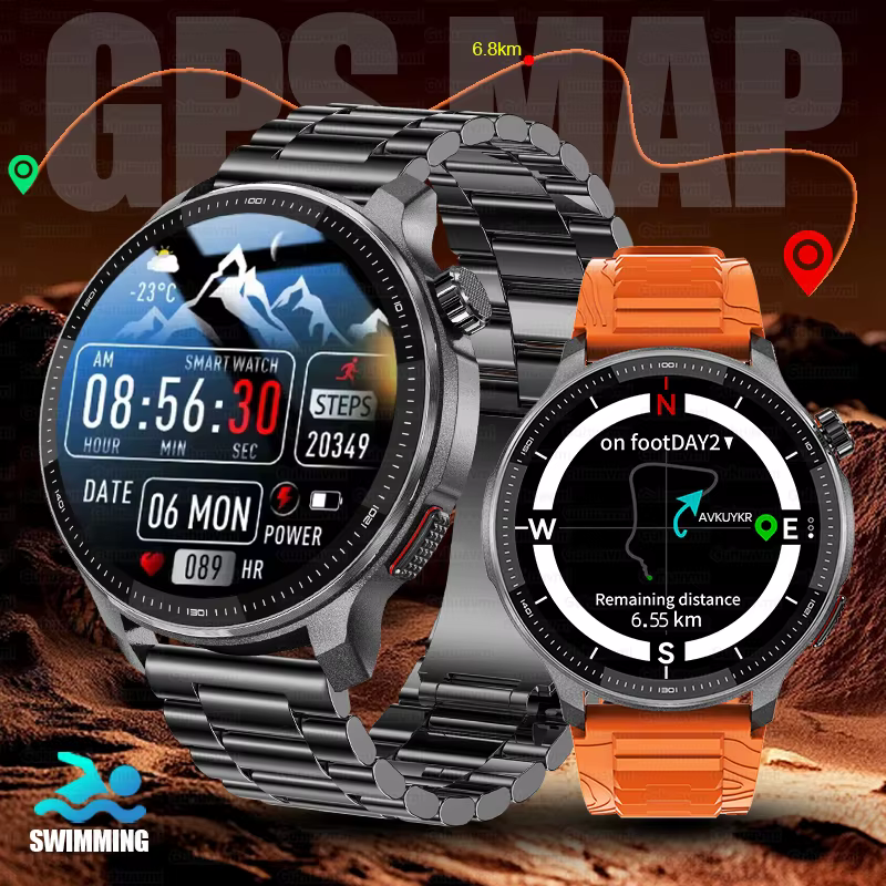 Smartwatch Męski z GPS, Kompasem, Altimetrem, 4GB Pamięci, Mapami Offline, Wodoodpornością 10ATM i Funkcją Połączeń Bluetooth - Model 2026