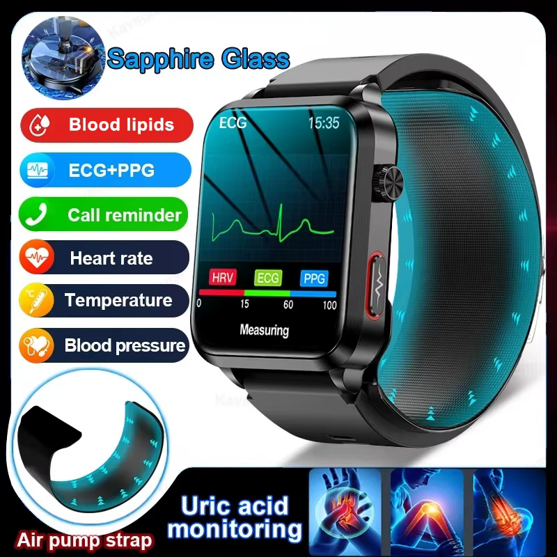 2025New Precision Blood Pressure Measurement Health Smart Watch Air Pump Airbag Men Women Blood Fat Uric Acid ECG+PPG Smartwatch