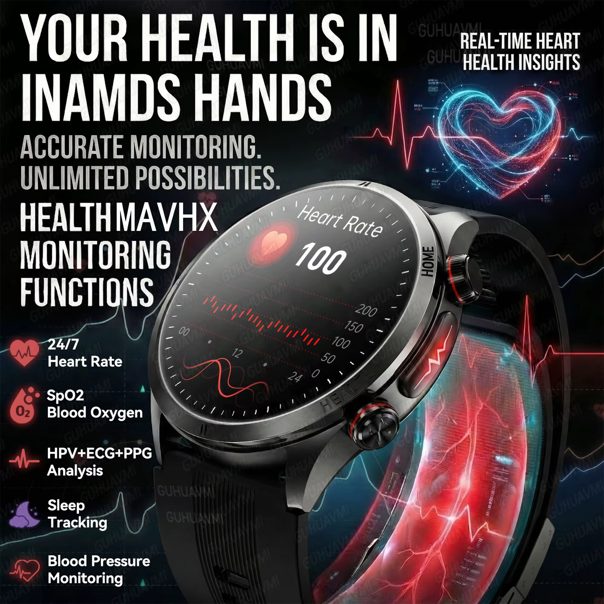 Smartwatch z ekranem AMOLED, funkcją połączeń, EKG, zegarek sportowy, pomiar ciśnienia krwi z pompką powietrzną, mikrobadanie fizyczne, tarcza AI, smartwatch dla kobiet i mężczyzn.