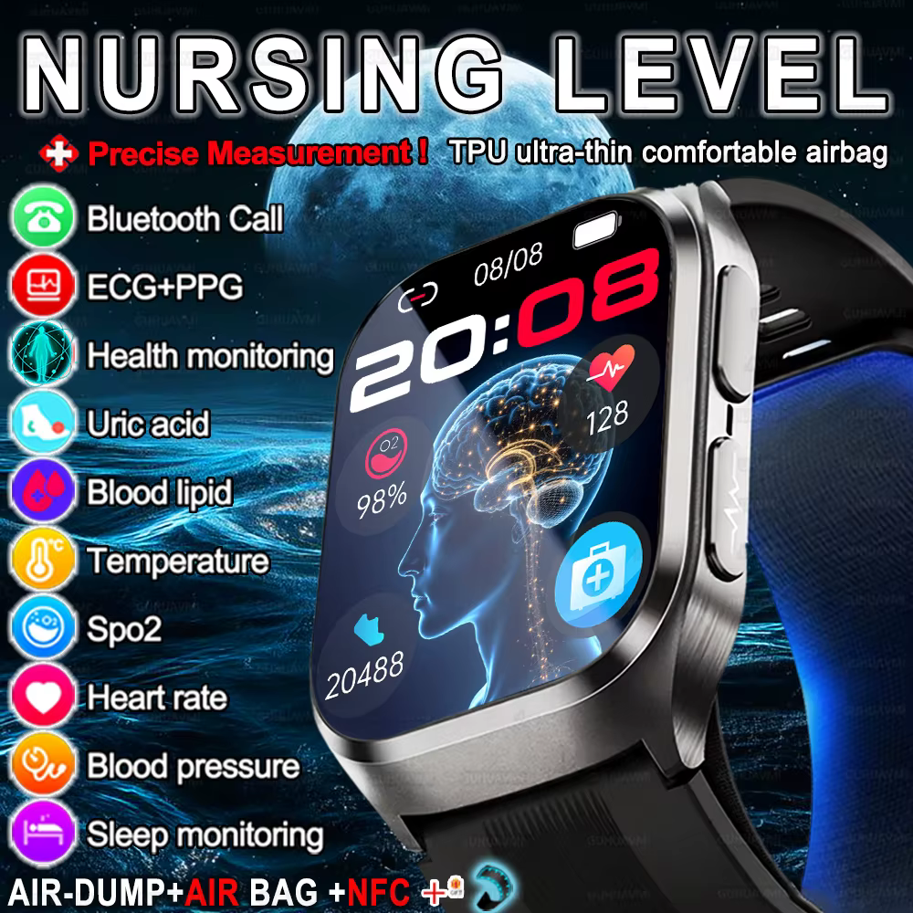 Smartwatch 2026 Nowy Model z Funkcją Pielęgnacji Zdrowia, Powietrzną Poduszką Bezpieczeństwa, Pomiarzem Tłuszczu we Krwi, EKG+PPG, Ciśnienia Krwi, Transmisją NFC, Połączeniami HD, Smartwatch Zdrowotny dla Kobiet i Mężczyzn