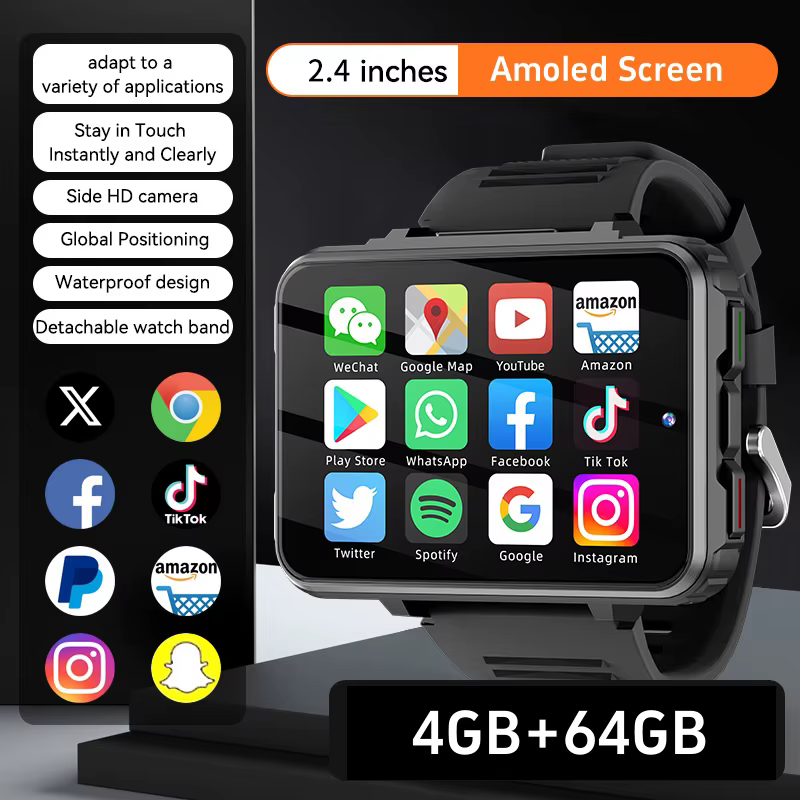4G Ultra 2.4 inch Large Touch Screen Smart Watch 4G Dual Camera 64GB Storage Face Recognition Unlock 1500mAh Maps Smartwatch Men