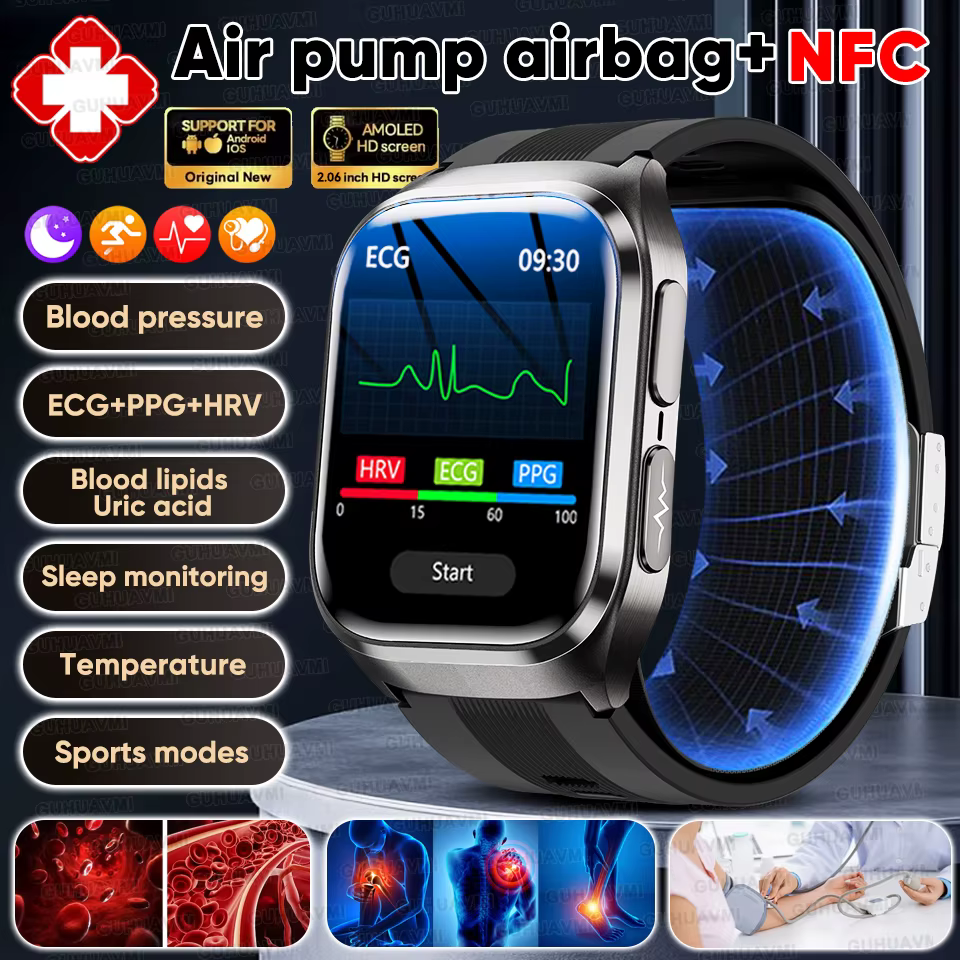 Smartwatch męski 2026 z nowo ulepszoną pompką powietrzną, dokładnym pomiarem ciśnienia krwi, EKG+PPG, pomiarem natlenienia krwi, połączeniami Bluetooth i funkcją smartwatcha.