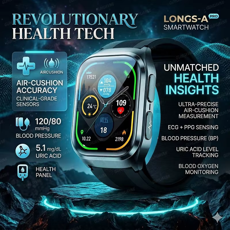 Nowy Smartwatch z Airbagiem dla Mężczyzn, Diagnostyka AI, Dokładny Pomiar Ciśnienia Krwi, EKG+PPG, Lipidy Krwi, Tętno, Fitness, Sport, Pompka Powietrzna, Smartwatch