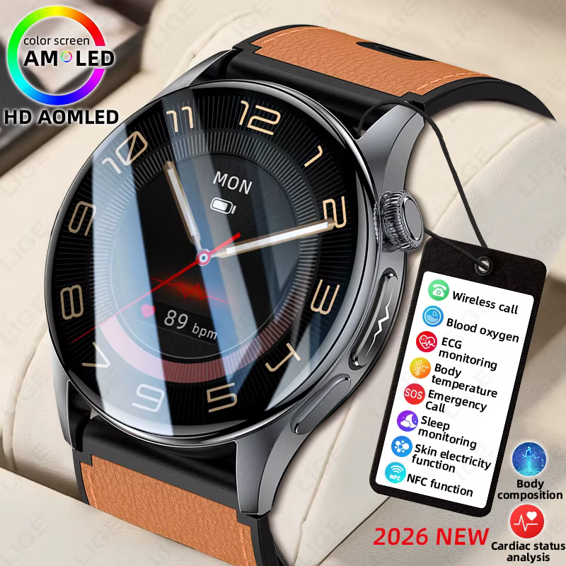 2026 New Smart Watch ECG NFC High Precision Air Pump Watch AMOLED Comprehensive Sleep Health Airbag Strap Smart Watch Men Female