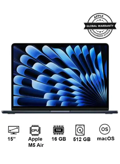 New 2026 MacBook Air MDVH4 | 15 Inch Display | Apple M5 Air | 10-Core CPU 10-Core GPU | 16GB RAM | 512GB SSD | macOS | English Keyboard | International Version | Midnight