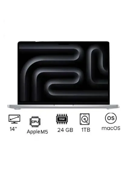 MacBook Pro MDE64 | 14 Inch Display | Apple M5 Chip | 10-Core CPU And 10-Core GPU | 24GB RAM | 1TB SSD | macOS | English Keyboard | International Version | English Silver