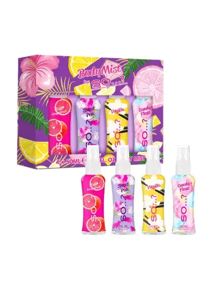 So..? Body Mist By Womens Mini Mist Body Mist Gift Set, With Pink Grapefruit, Vanilla, Candy Floss & Sweet Pea, Fragrance Spray Set (4X50Ml).