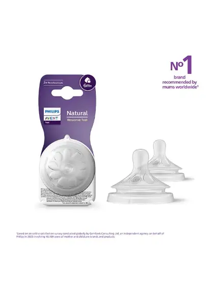 Baby Feeding Bottle Teat Natural Response SCY966/02 | 6M+ Age | Flow 6 | BPA Free, Thick Feed Nipple (Pack of 2 Nipples) | No.1 Brand Recommended By M