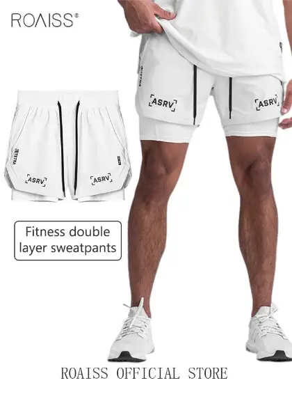 Five-Point Sports Shorts Fake Two-Piece Quick Drying Double Layer Basketball Pants Anti-Light Running Fitness Summer Multi-pocket Squat Quick-Drying Pants Casual Running Elastic Waist