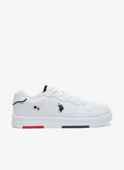 Men's White Low-Top Sneakers - Lightweight, Minimalist Design with Red & Blue Accents Shoes