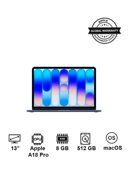 MacBook Neo | 13-Inch Display | A18 Pro, 6-core CPU, 5-core GPU, 16-core Neural Engine Processor | 8GB RAM | 512GB SSD| English And Arabic Keyboard | Indigo