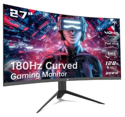 KTC 27 inch 180Hz Curved WQHD Gaming Monitor, 2K(2560x1440P),144Hz Monitor, 1500R HVA Display, FreeSync Premium, HDR, 120% sRGB, DisplayPort/HDMI/USB Vesa,Computer Monitor for Gamers