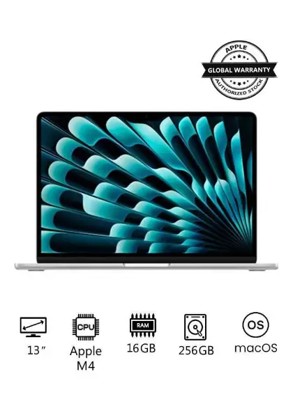 MacBook Air MW0W3 With 13 Inch Display, M4 Chip 10-Core CPU 8-Core GPU | 16GB RAM | 256GB SSD | macOS | English/Arabic Silver