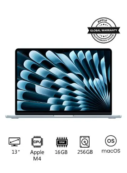 MacBook Air MC6T4 | 13 Inch Display | Apple M4 Chip | 10-Core CPU 8-Core GPU | 16GB RAM | 256GB SSD | macOS | English Keyboard | International Version | Sky Blue