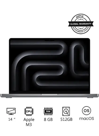 Macbook Pro MTL73 | 14 Inch Display | Apple M3 Chip | 8-Core CPU and 10-Core GPU | 8GB RAM | 512GB SSD | macOS | English Keyboard | International Version | Space Grey