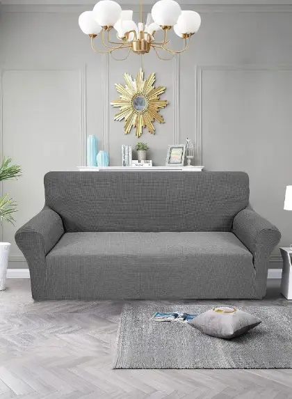 Stretch Fit Texture Sofa Cover with Elastic Bottom, Soft Slipcover Fabric - Great for Furniture Protection, Washable & Dog/Cats Friendly - 3 Seater (1