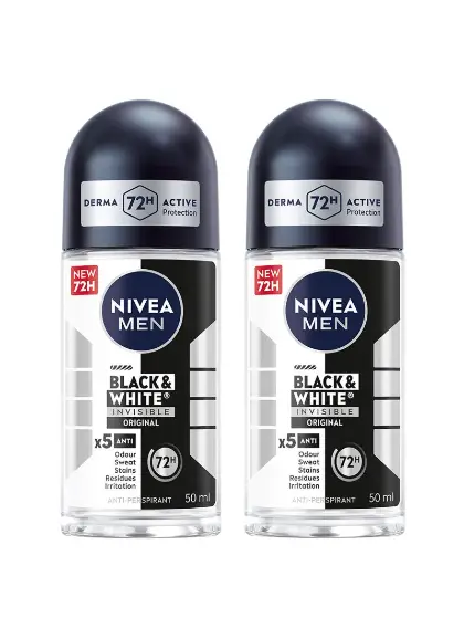 Nivea Pack Of 2 Black And White Invisible Original Antiperspirant Roll On 50ml