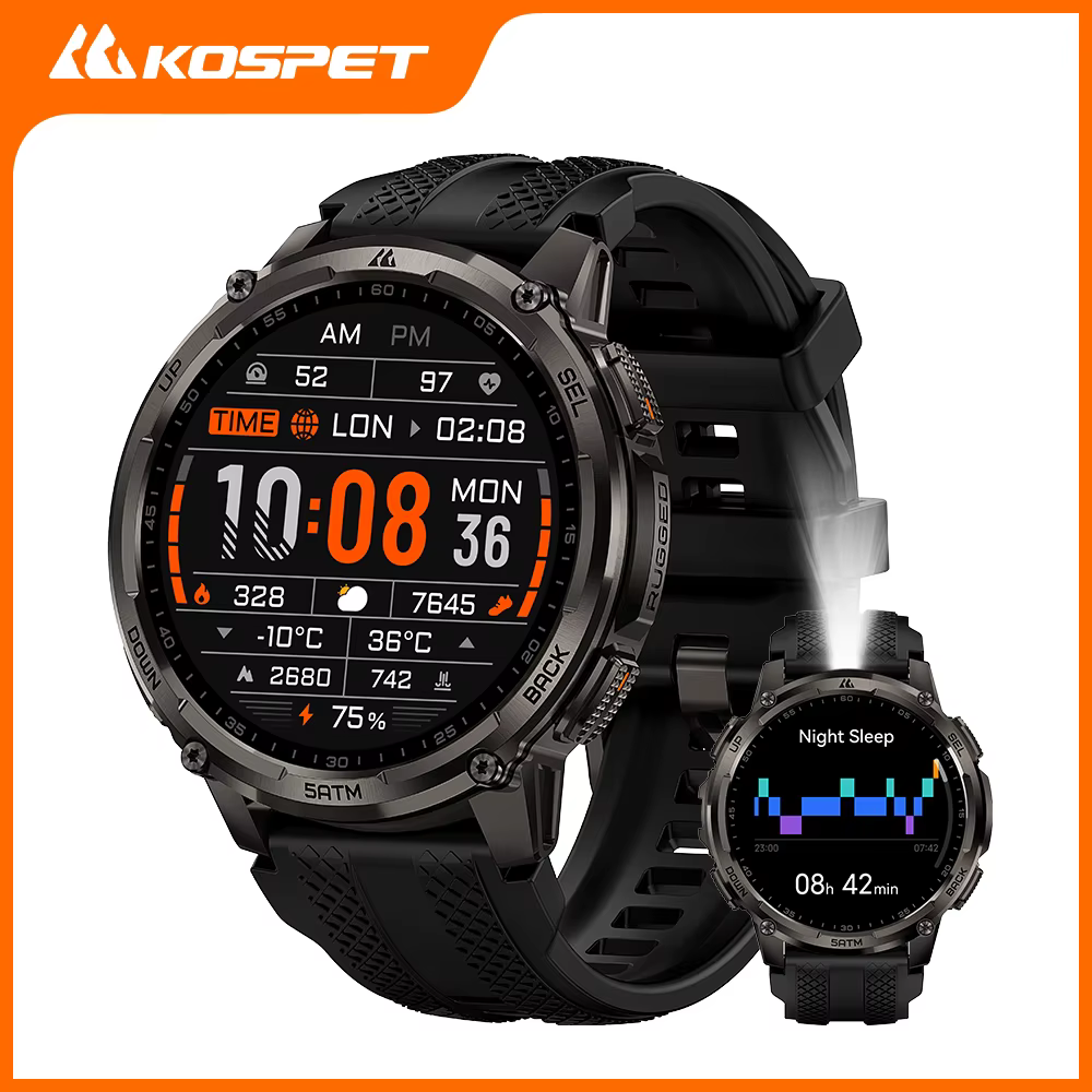 2026 KOSPET TANK T4C 5ATM Wodoodporny smartwatch dla mężczyzn Wytrzymała konstrukcja w stylu militarnym z GPS, wbudowaną latarką i monitorowaniem stanu zdrowia image 1