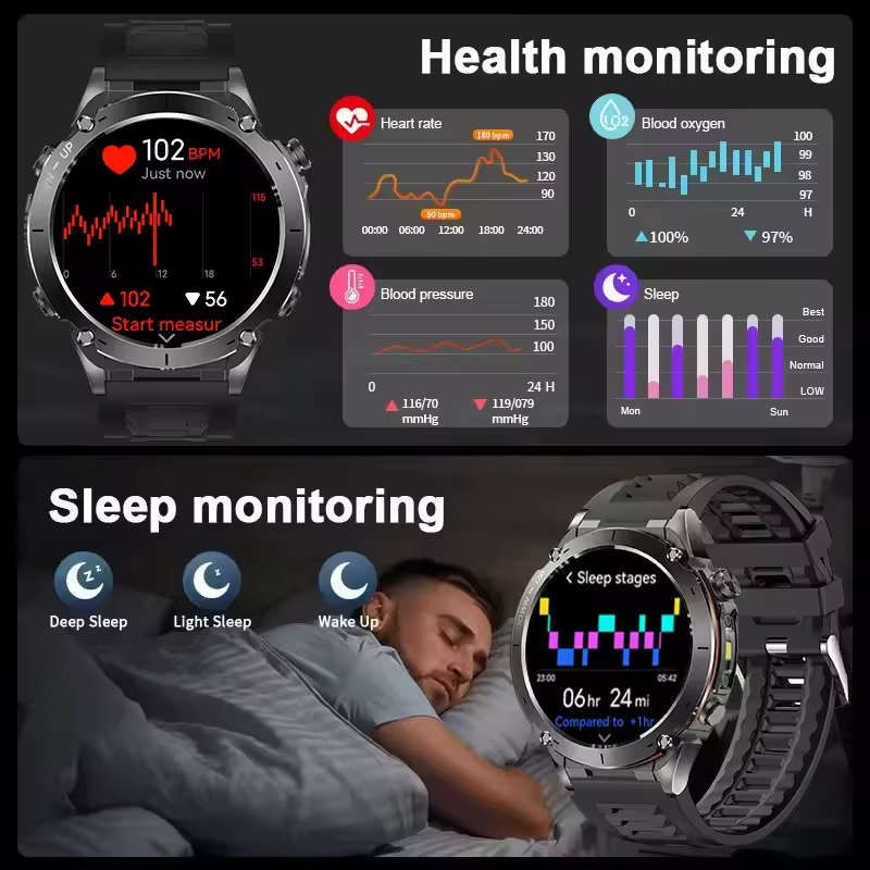 Nowy smartwatch męski GUHUAVMI klasy wojskowej z GPS, wodoodpornością 10ATM, latarką LED, baterią 730mAh i funkcją połączeń Bluetooth, rok 2026. image 5