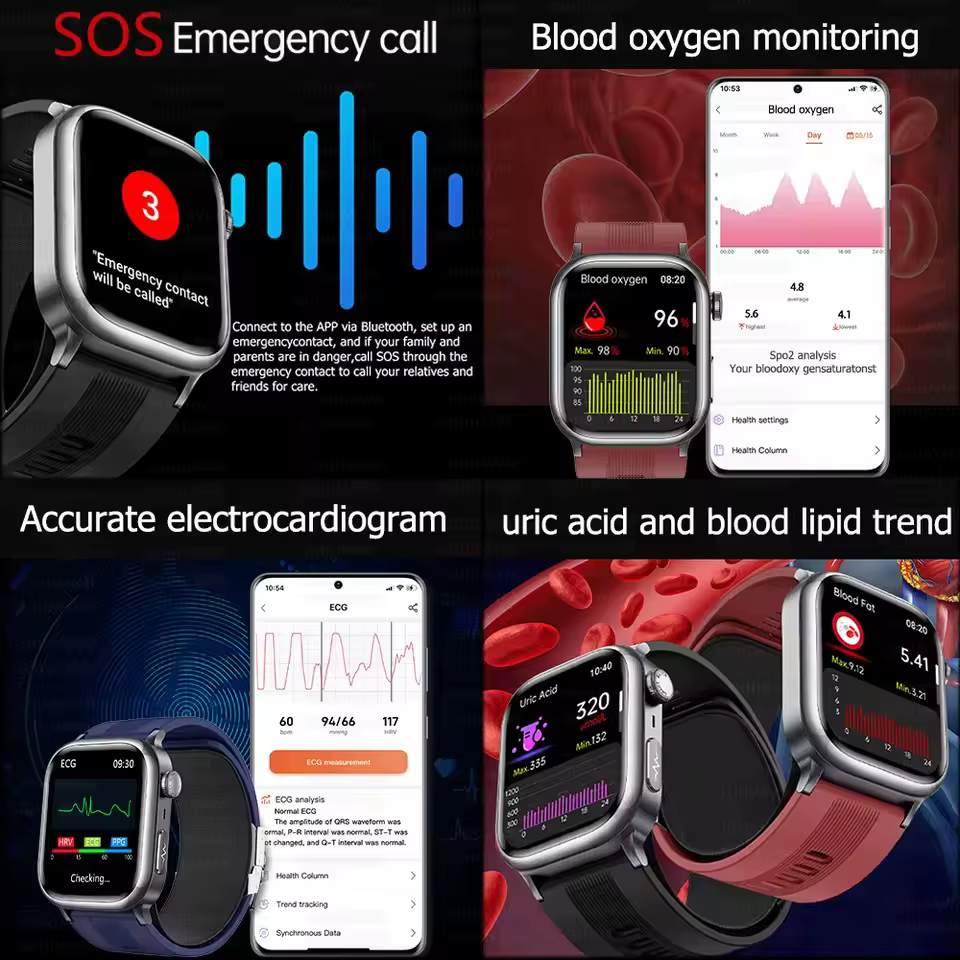 Smartwatch 2025 Męski Damski Pompa Powietrza Poduszka Powietrzna Lipidy Krwi EKG Ciśnienie Krwi Kwas Moczowy Temperatura Tętno Diagnostyka Zdrowia Kobiet image 4