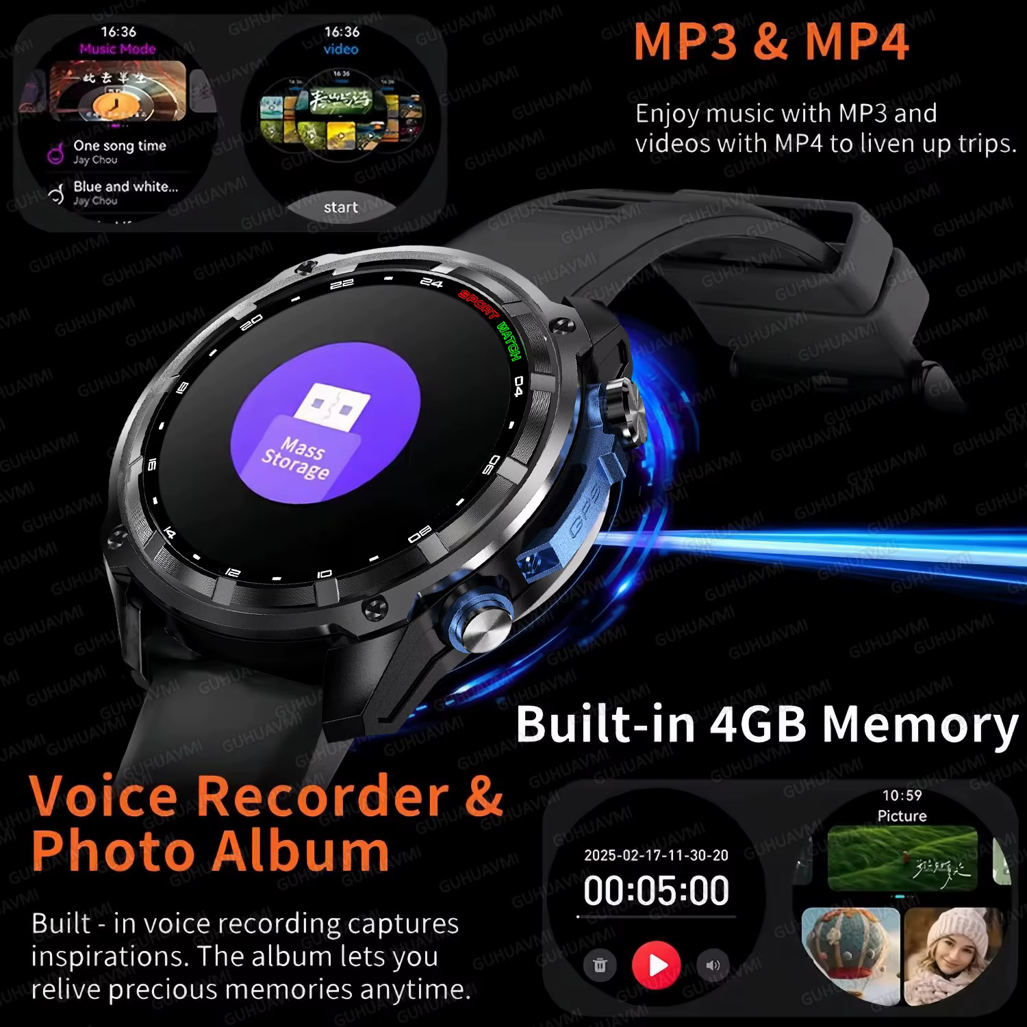 Nowy Smartwatch z Wbudowanym GPS, Wyświetlacz HD, Altimetr, Bateria 1000mAh, Pamięć 4GB, Wodoodporność 10ATM, Połączenia Bluetooth, Smartwatch dla Mężczyzn do Użytku na Zewnątrz image 5