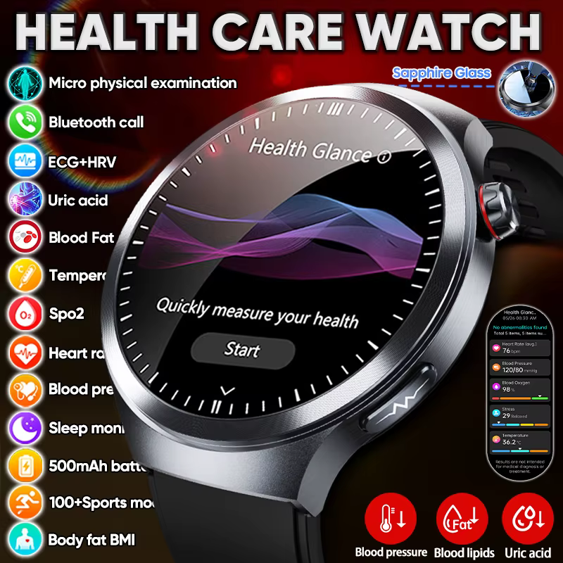 Smartwatch Męski 2026 Nowa Analiza Zdrowia EKG Kwas Moczowy Lipidy Krwi Ciśnienie Krwi Ekran AMOLED 1.73" Połączenia Bluetooth image 1