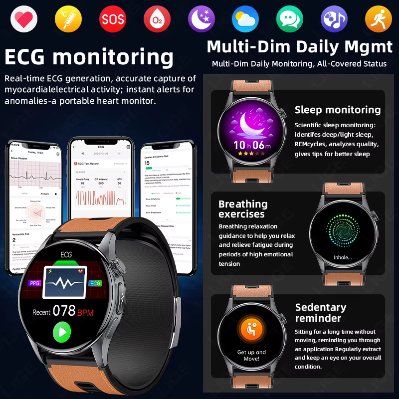 2026 New Smart Watch ECG NFC High Precision Air Pump Watch AMOLED Comprehensive Sleep Health Airbag Strap Smart Watch Men Female image 2