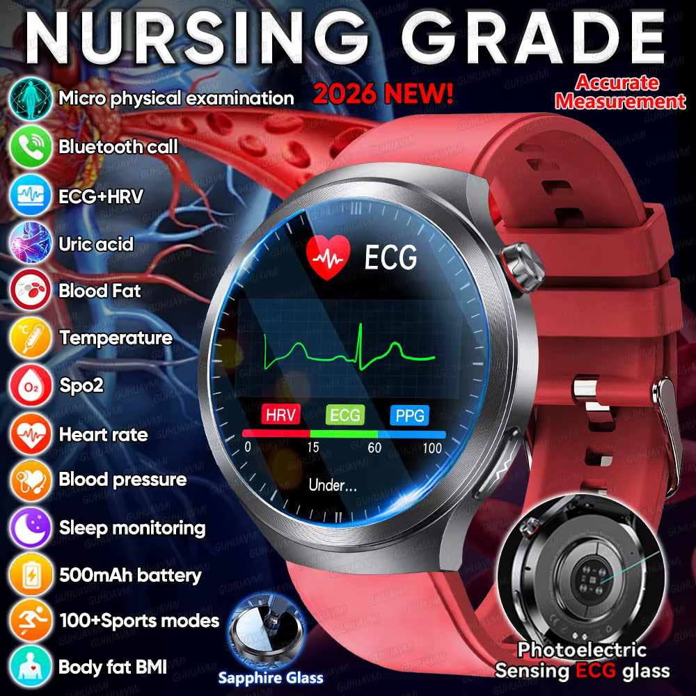 Nowy Inteligentny Smartwatch z Precyzyjną Diagnostyką EKG, Analizą Serca, Pomiarem Ciśnienia Krwi, Kwasu Moczowego i Lipidów, Ekran 1.73" AOD, Funkcje Zdrowotne i Połączeń Telefonicznych dla Kobiet i Mężczyzn image 1