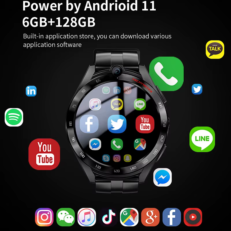 GPS 4G Smart Watch Men 6GB 128GB Android 11 Men Watch Phone Dual Camera Heart Rate Tracker WIFI Smart watch For Android IOS image 2