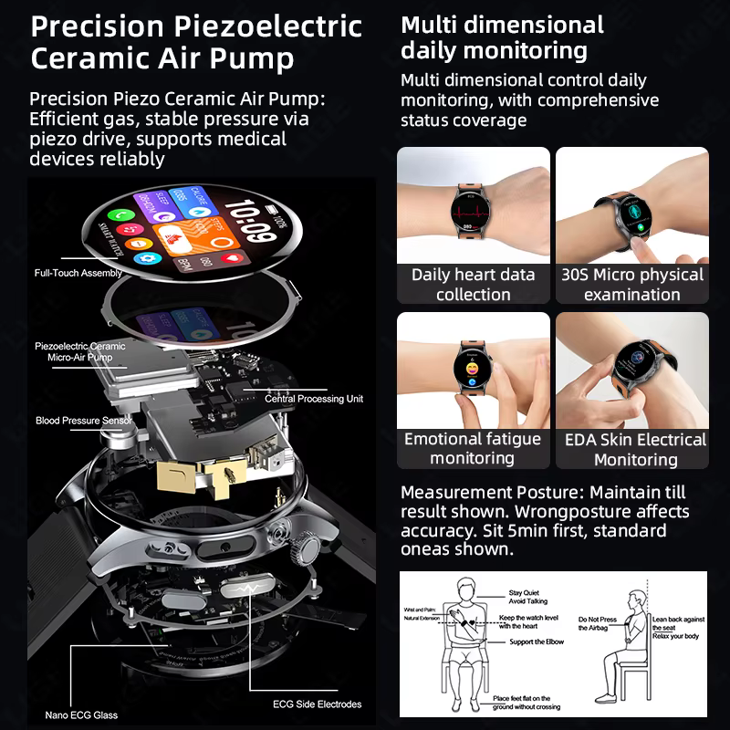 2026 New Smart Watch ECG NFC High Precision Air Pump Watch AMOLED Comprehensive Sleep Health Airbag Strap Smart Watch Men Female image 3