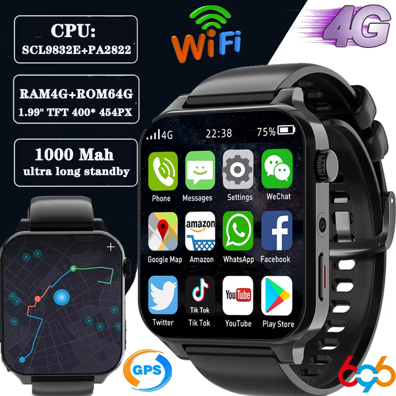 2023 RAM 4GB ROM 64GB 1.99 Inch 4G Call Smart Watch GPS Wifi Dual Camera SIM Heartrate Testing Waterproof Sports Men Smartwatch image 1