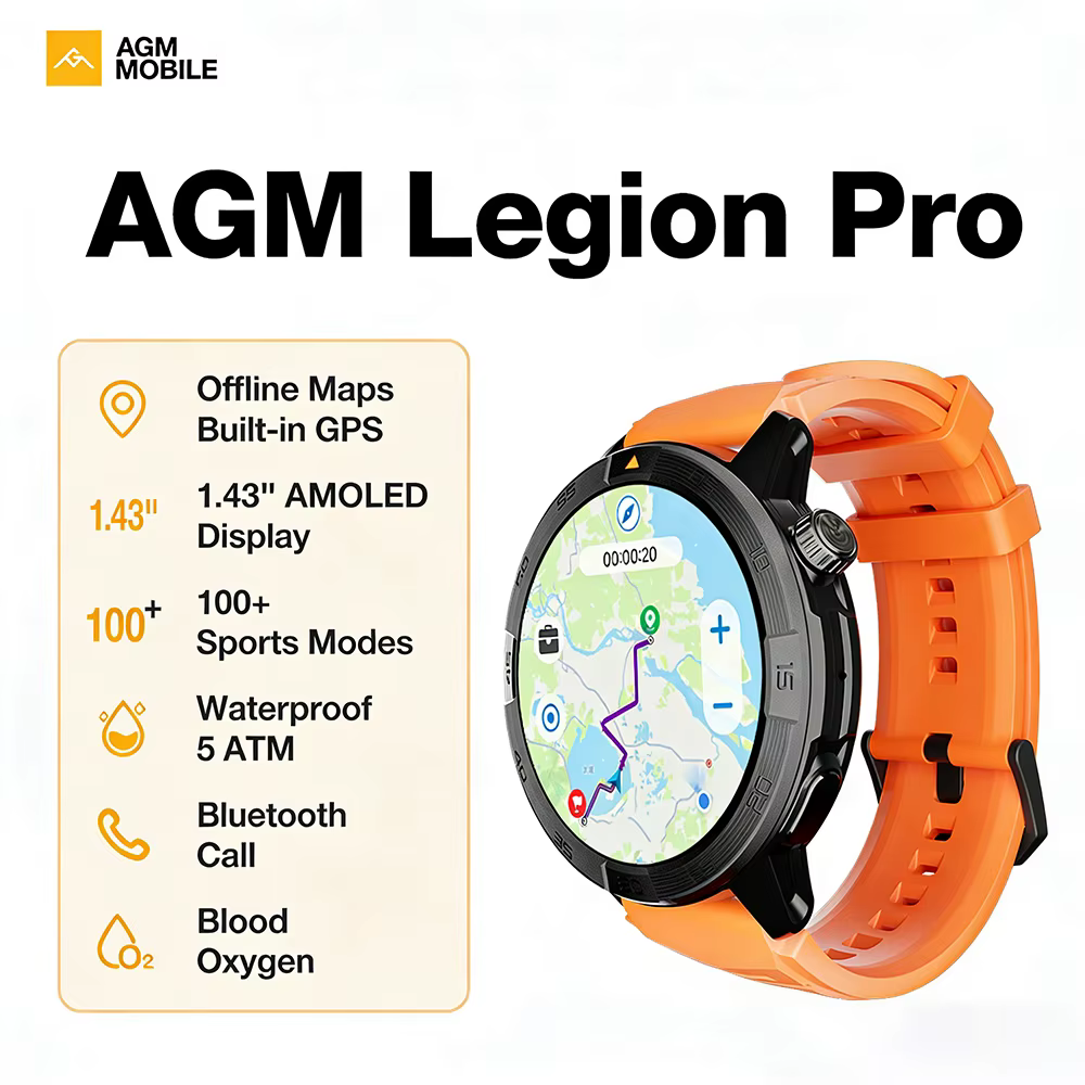 AGM Legion Pro Smart Watch GPS Offline Maps 5ATM Waterproof Heart Rate Bluetooth Calls Military Smartwatch For Men & Women image 1