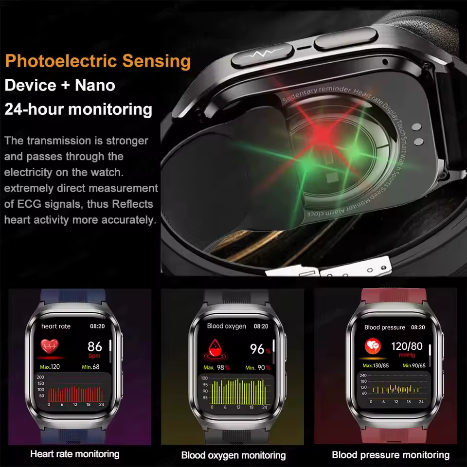 Nowy Smartwatch z Pomponikiem Powietrznym + Pomiarem Ciśnienia Krwi, Kwasu Moczowego, Lipidów Krwi, EKG, Dokładna Diagnostyka, Połączenia BT, Wyświetlacz AMOLED, Smartwatch dla Dorosłych image 4