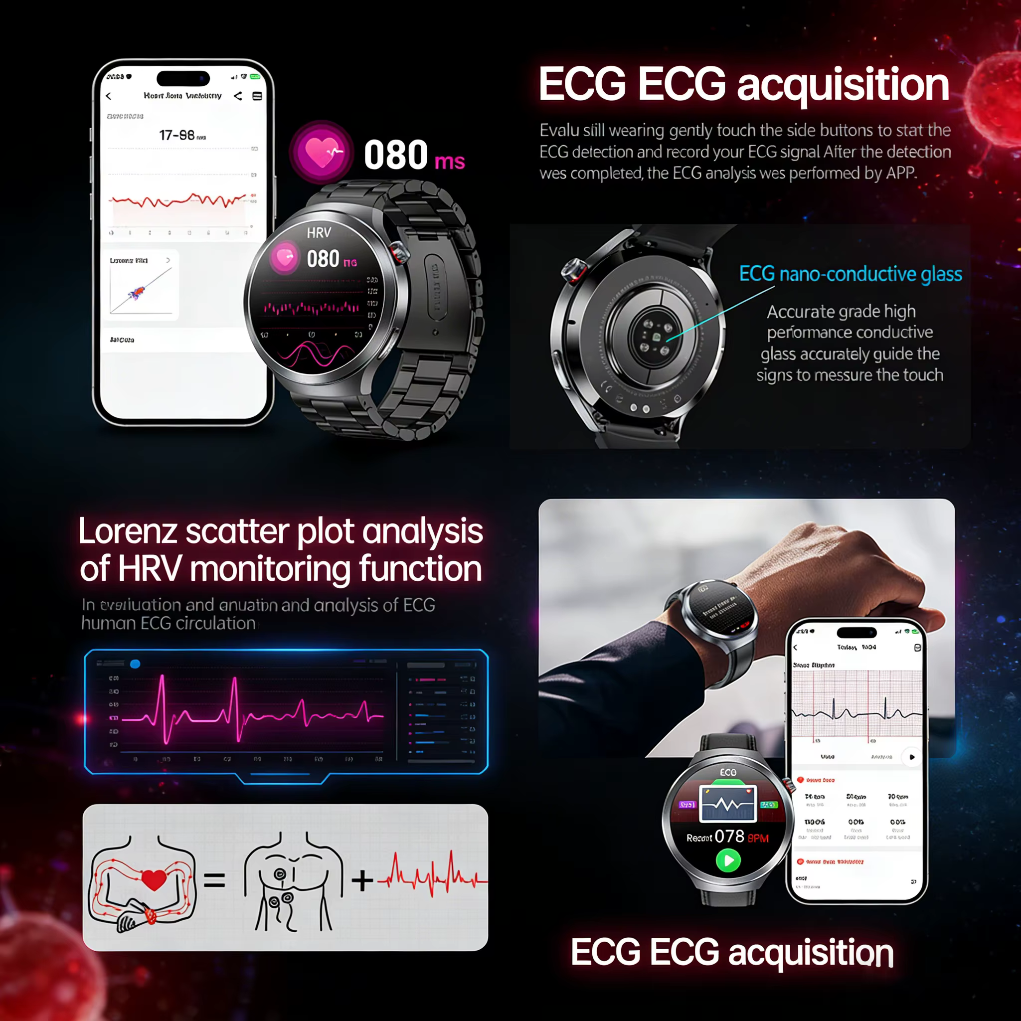 Inteligentny zegarek 2026 Nowy, precyzyjny smartwatch z pomiarem ciśnienia krwi, natlenienia krwi, EKG+PPG, lipidów we krwi, kwasu moczowego, analizą tkanki tłuszczowej, funkcją połączeń BT, monitorowaniem zdrowia, zegarek dla mężczyzn. image 5