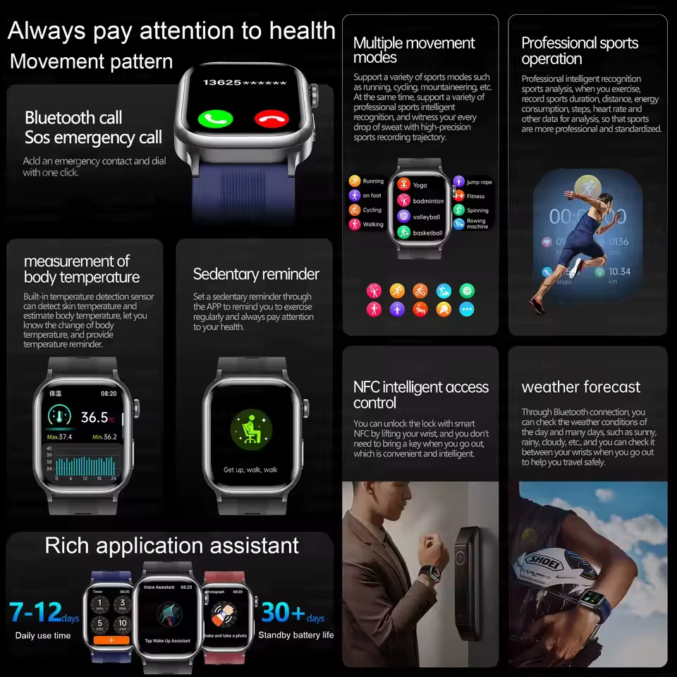 Smartwatch 2025 Męski Damski Pompa Powietrza Poduszka Powietrzna Lipidy Krwi EKG Ciśnienie Krwi Kwas Moczowy Temperatura Tętno Diagnostyka Zdrowia Kobiet image 5