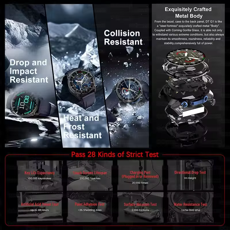 Smartwatch T-Rex 3 Ultra z wbudowanym GPS, ekranem AMOLED, połączeniami Bluetooth, pomiarem tętna, kompasem, wodoodpornością 10ATM, idealny do pływania, dla mężczyzn. image 6