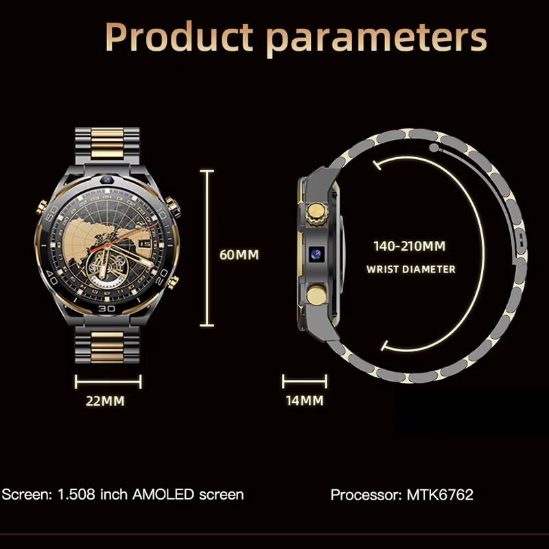 New 4G LTE Smart Watch Men 1.508" Real AMOLED Screen 6GB /128GB MTK6762 Octa Core Android 10 Smartwatch Dual Camera 5G WIFI GPS image 5