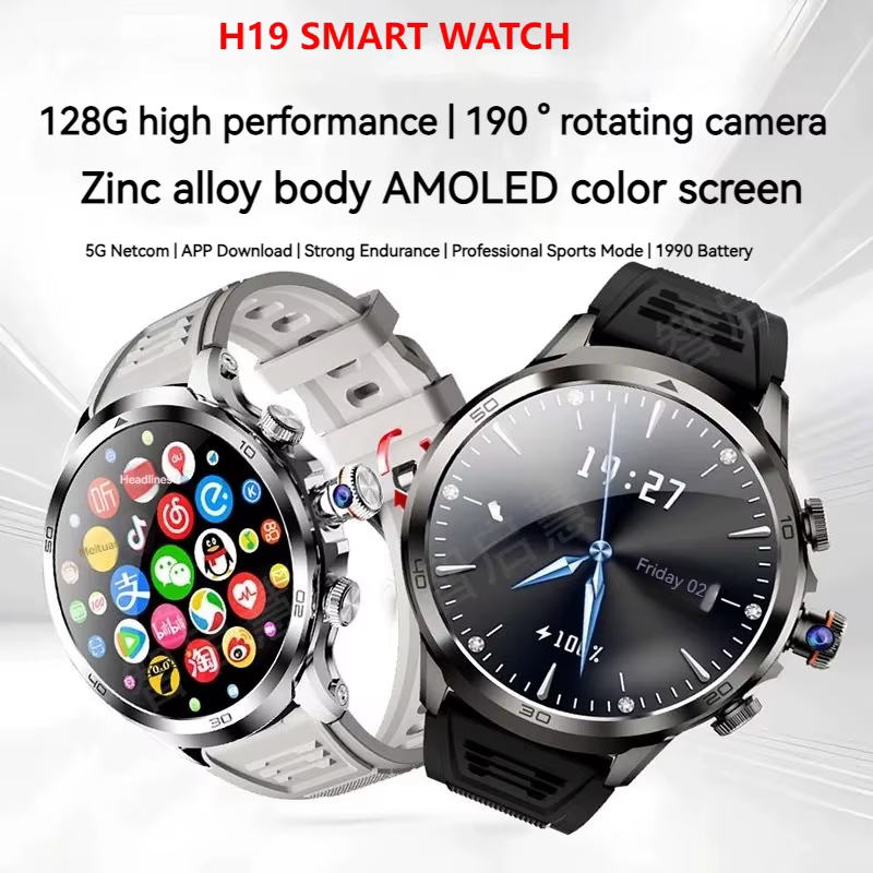 Man watch H19 SIM card Android10.1Bluetooth Dual System Play store GPS WIFI NFC 128G smartwatch with Rotating Camera smart watch