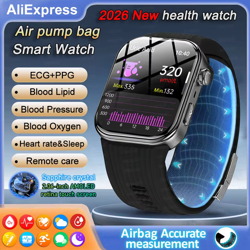 Smartwatch EKG z ekranem AMOLED, pompką powietrzną, pomiarem ciśnienia krwi, mikrobadaniem fizycznym, smartwatch dla kobiet i mężczyzn.