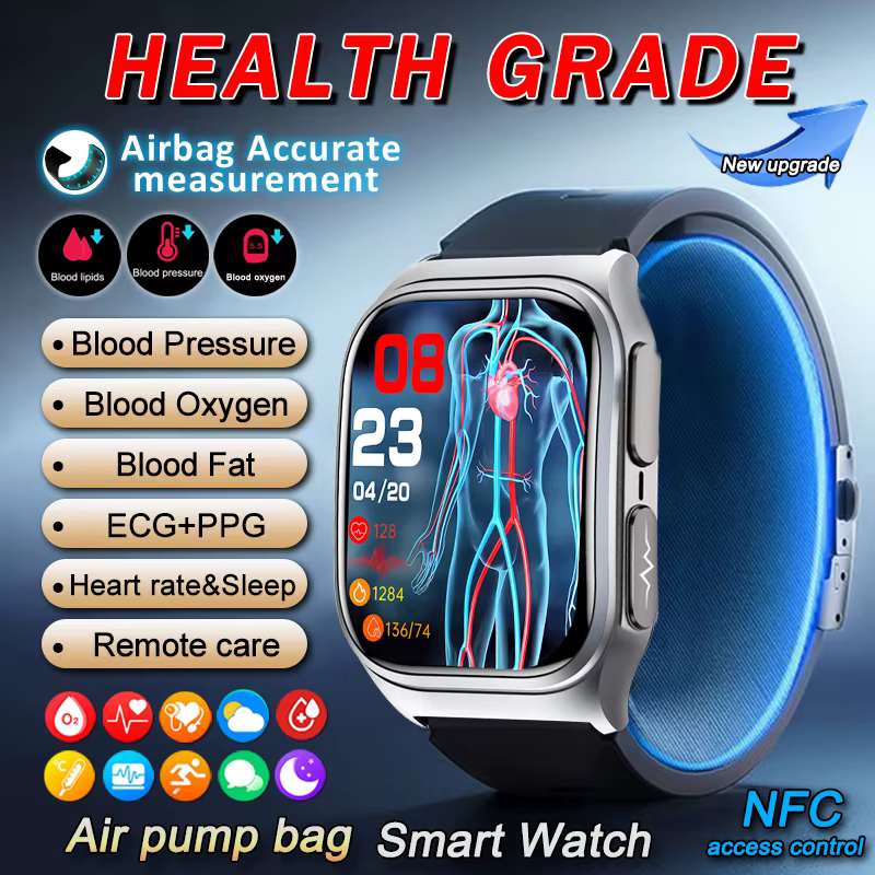 2026 Nowy inteligentny zegarek zdrowotny dla mężczyzn, pomiar tlenu we krwi, ciśnienia krwi, zegarki sportowe fitness, wodoodporny SmartWatch IP68 dla mężczyzn, Android IOS