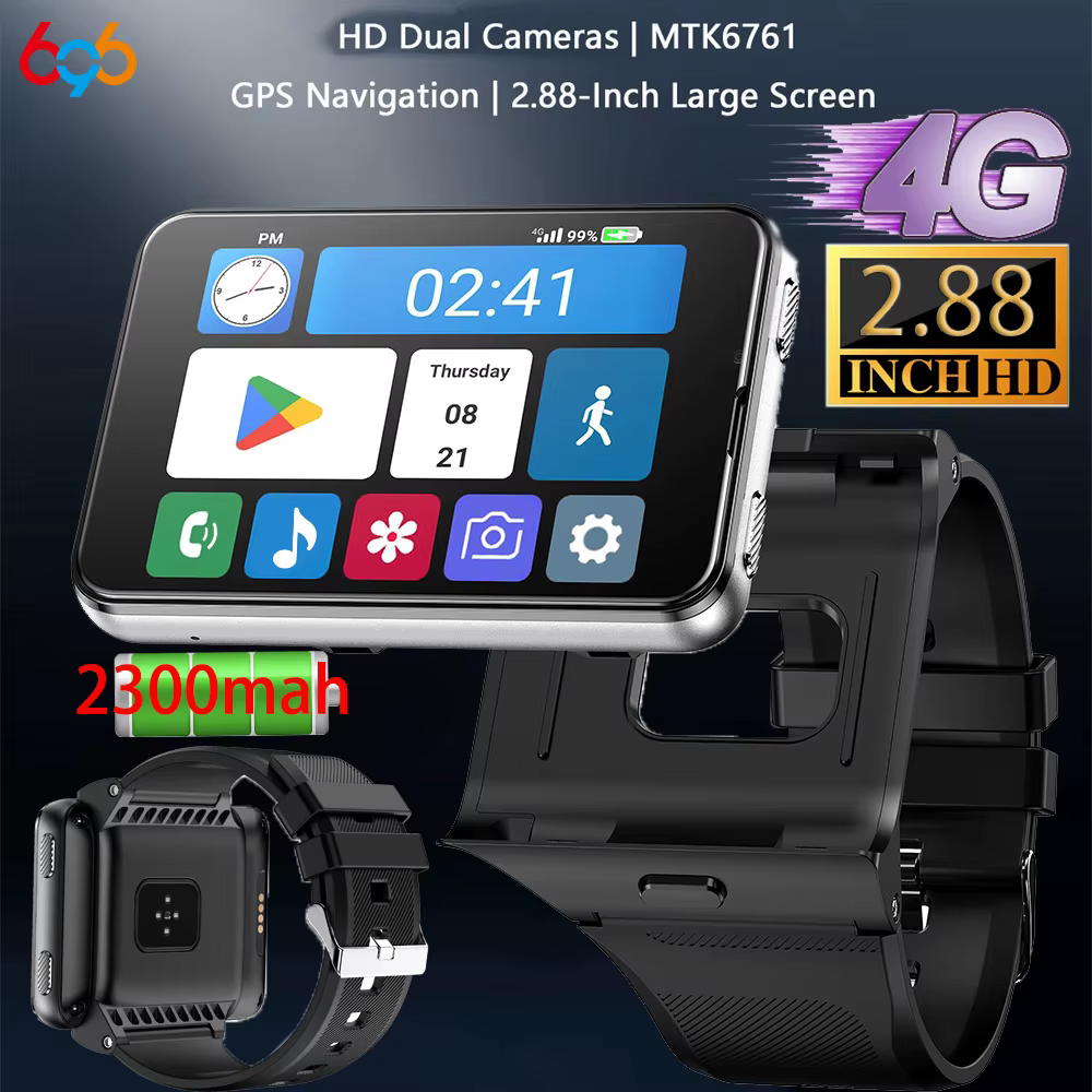 New 2.88" Men 4G Smart Watch Android 11 Smartwatch Health Clock 2MP/8MP Dual Camera 4GB RAM 64GB ROM 2300MAh GPS WIFI Compass