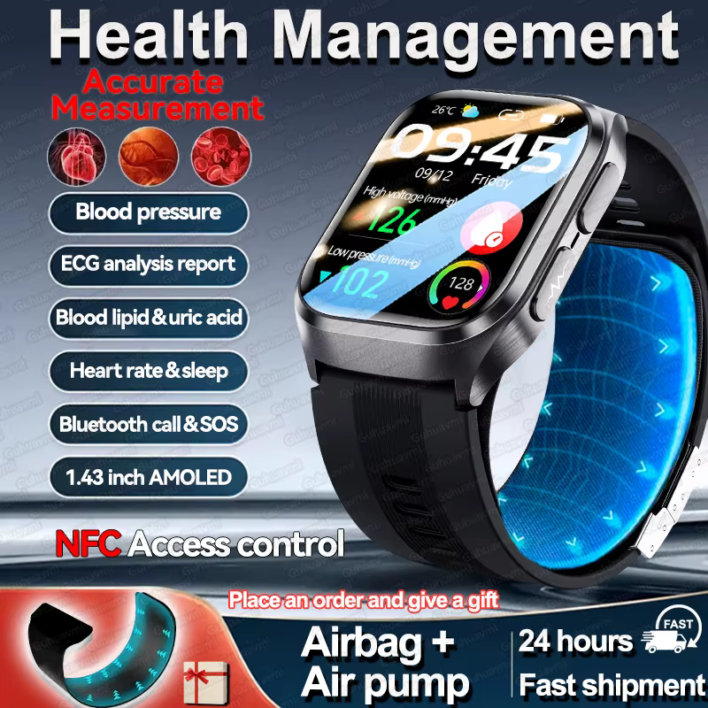 Nowa Pompka Powietrza Poduszka Powietrzna Prawdziwa Pomiar Ciśnienia Krwi Zdrowie Smartwatchy Męskie Mikro Badanie Fizyczne Fitness Sport Smartwatch NFC