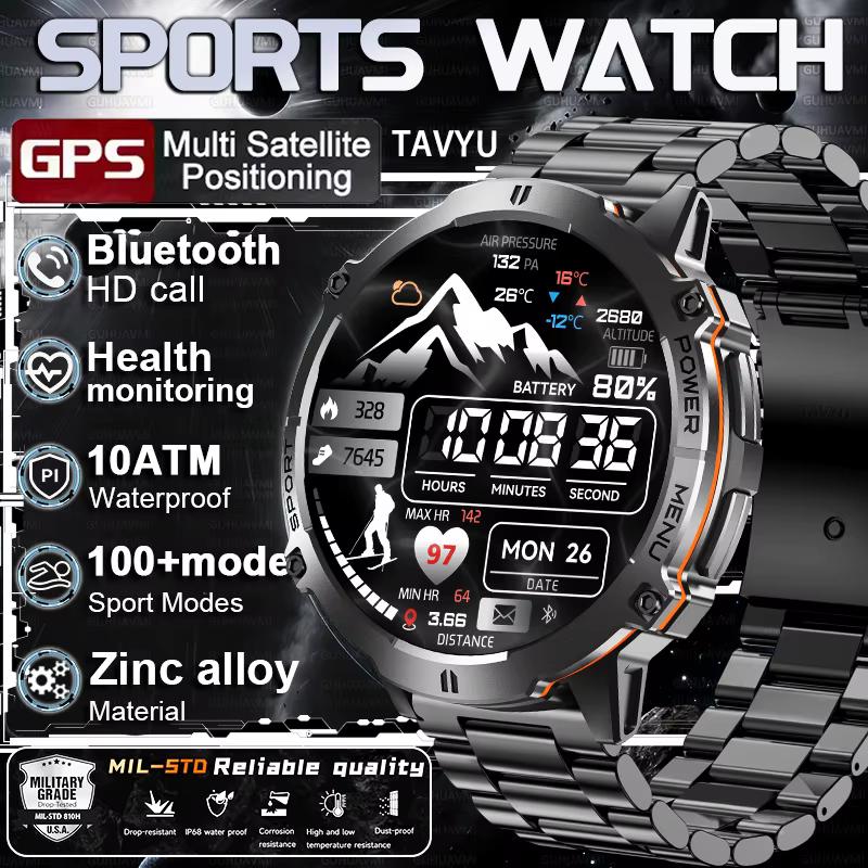 Smartwatch 2026 New Ultra 1.73 cala, wytrzymałość wojskowa, bateria 1000 mAh, połączenia HD, wodoodporność 10ATM, kompas, zegarek sportowy męski.