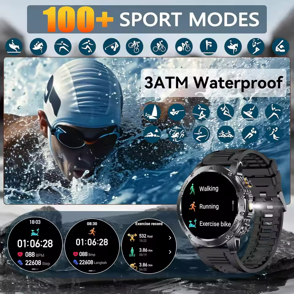 AK87 Męski Smartwatch z Baterią 1000mAh, Duży Ekran 1.7 cala, GPS, Monitorowanie Tętna, Wodoodporność 3ATM, Bezprzewodowe Rozmowy, Smartwatch Sportowy image 4