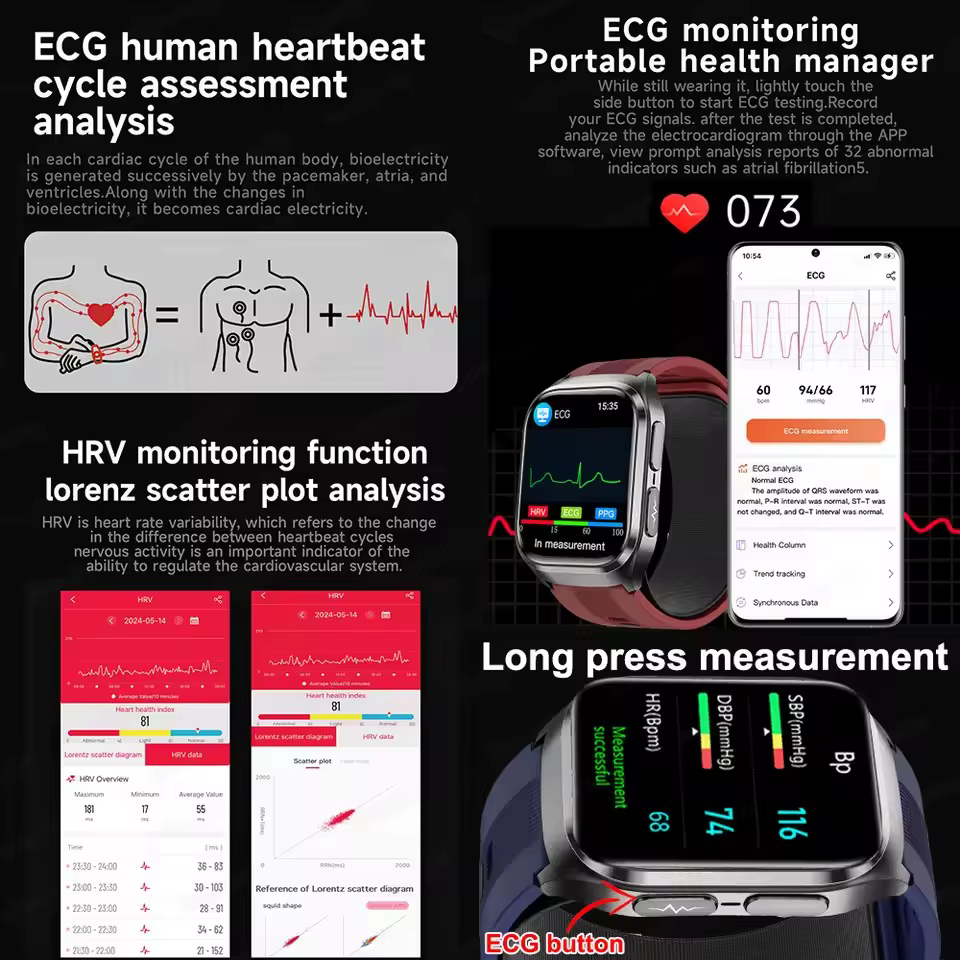 Nowy Smartwatch z Pomponikiem Powietrznym + Pomiarem Ciśnienia Krwi, Kwasu Moczowego, Lipidów Krwi, EKG, Dokładna Diagnostyka, Połączenia BT, Wyświetlacz AMOLED, Smartwatch dla Dorosłych image 3