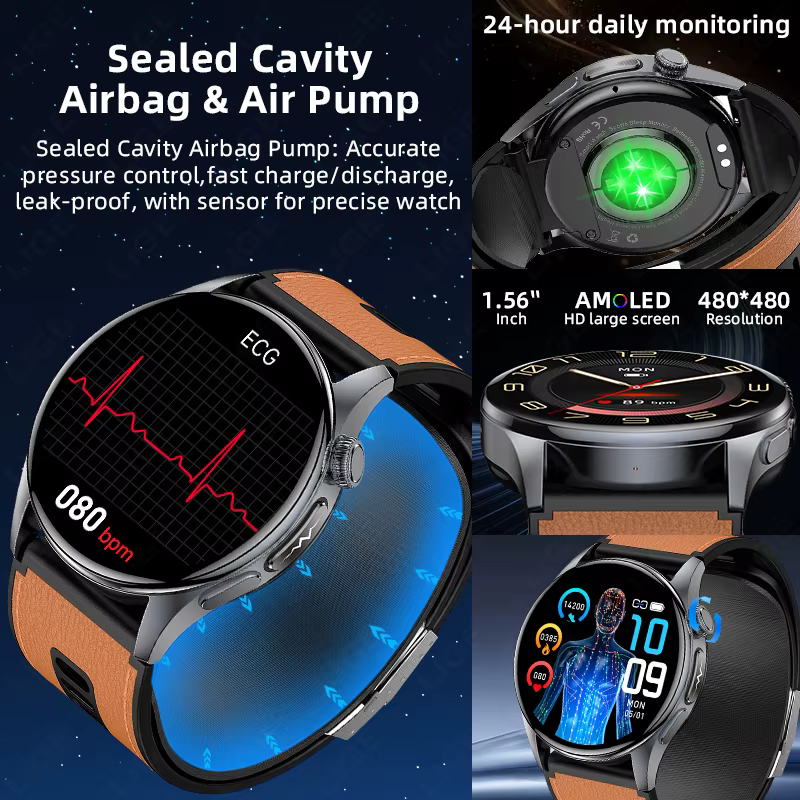 2026 New Smart Watch ECG NFC High Precision Air Pump Watch AMOLED Comprehensive Sleep Health Airbag Strap Smart Watch Men Female image 5